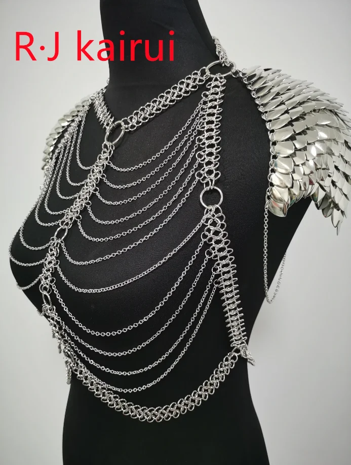 New Fashion RJFS26 Mermaid Silver Fish Scales Shoulder Bra Chains Layers Chainmail Dragon Scale Waist Belly Jewelry 2 Colors