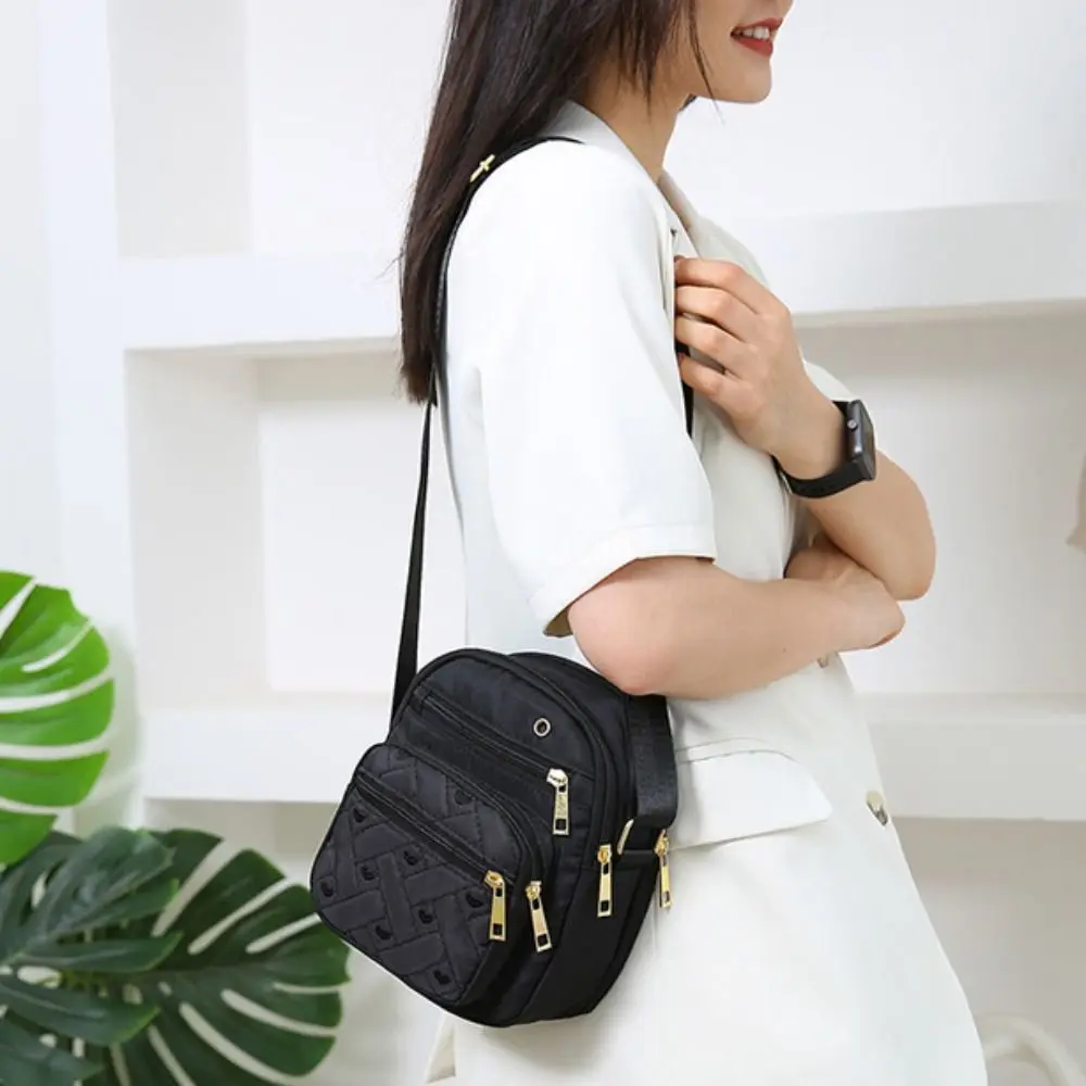 Vintage Four-layer Zipper Crossbody Bag Five-layer Nylon Shoulder Bag Korean Style Niche Design Small Phone Bag Storage Bag