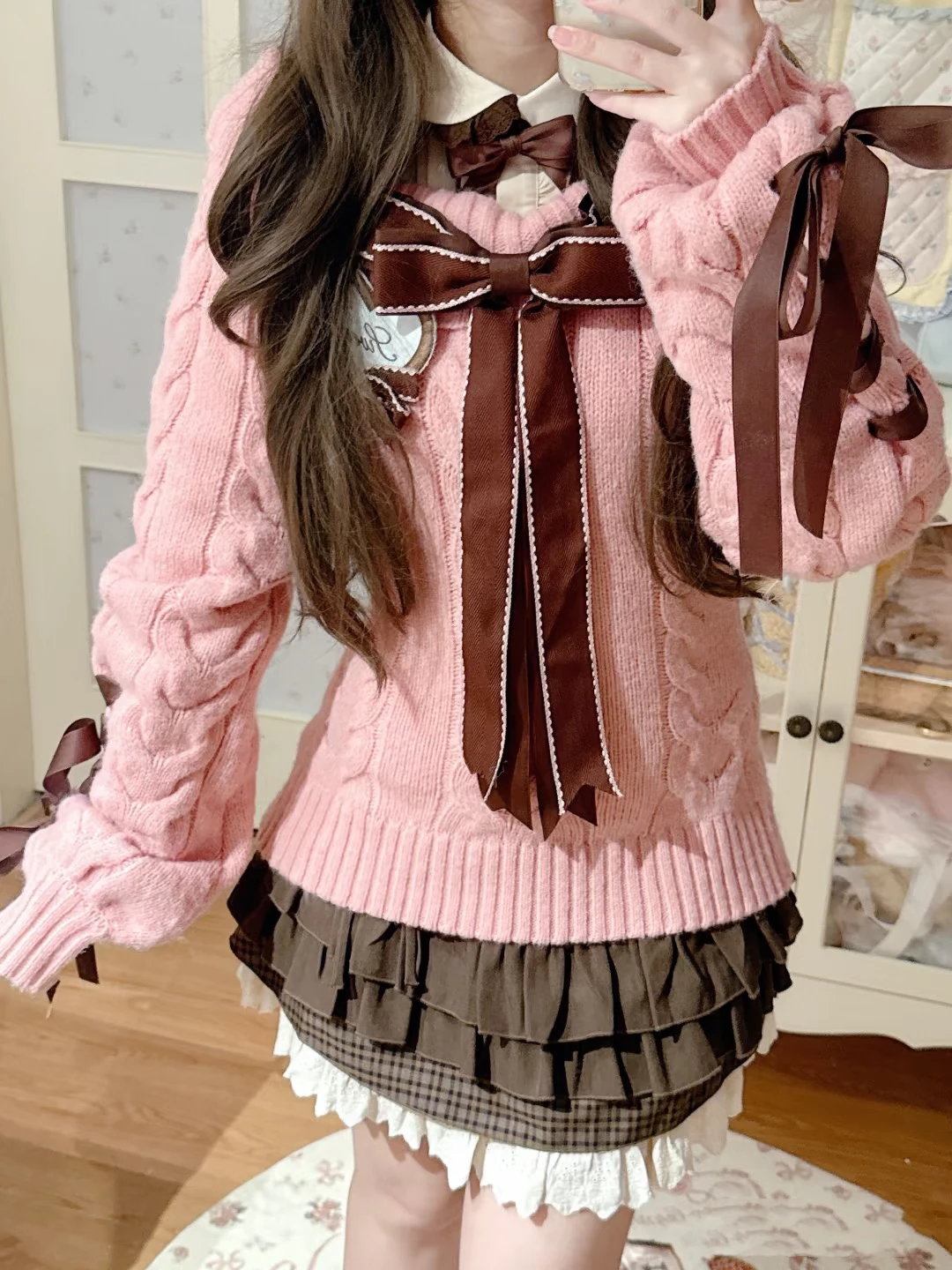Sweet Japanese Lolita Mint Chocolate Vintage Sweater Set Harajuku