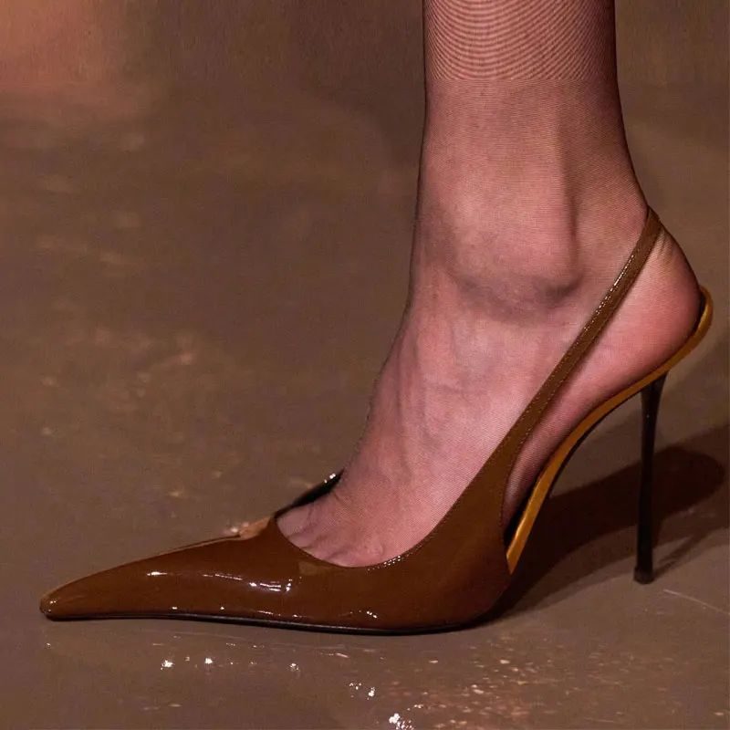 

Women's Extreme Pointed Toe Slingback Pumps, Two-Tone Patent Leather Stiletto Heels, Party & Evening Shoes