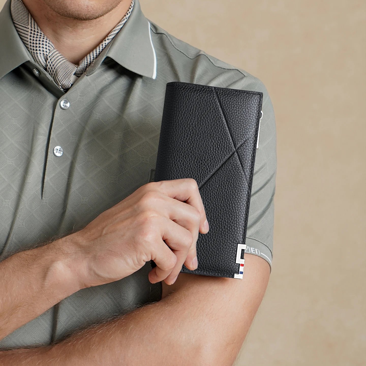 Leather men's long wallet, fashionable multifunctional handbag, personalized card bag, large capacity mobile phone bag