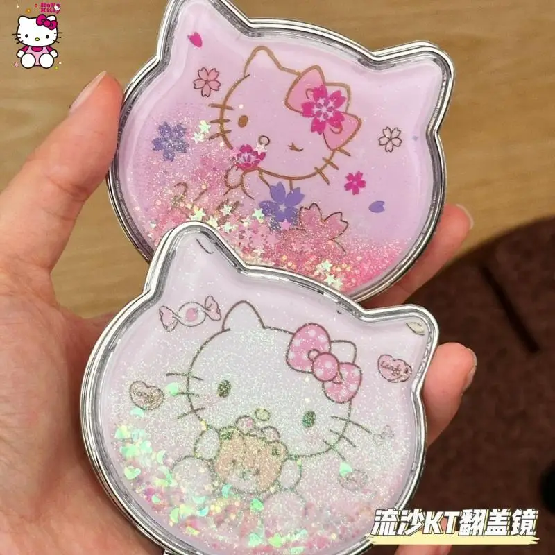 

Sanrio Hello Kitty Double-Sided Makeup Mirror Portable Quicksand Sequins Cartoon Girl Gift Pocket Double-Sided Makeup Mirror