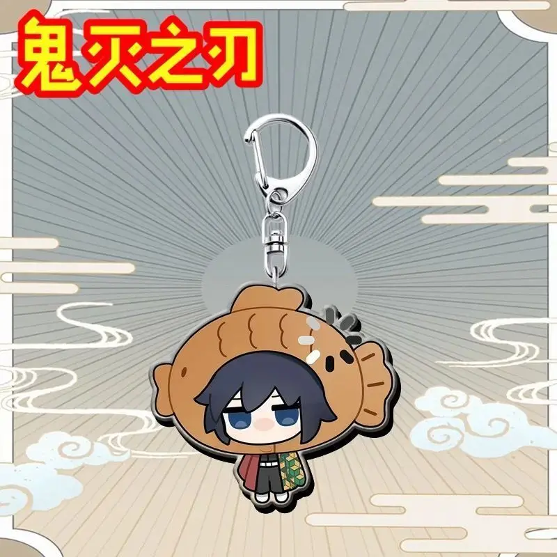 شيطان القاتل كيميتسو لا يابا أنيمي Giyu Tomioka لطيف سلسلة مفاتيح مصنوعة من الأكريليك ملحق طالب هدية ظهره سحر صديق الحاضر