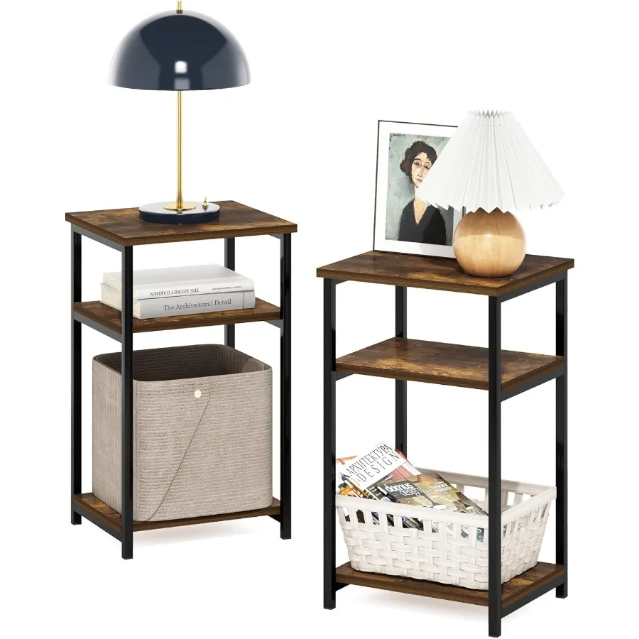 

Just 3Tier Metal Frame End Table with Storage Shelves 2Pack Amber Pine