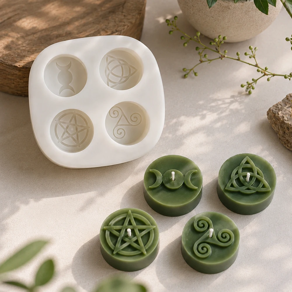 Wicca-Symbol Silikonform für Teelichter, DIY Keltische Wachsschmelzen, Gips-Dekoration und Epoxidharz-Gießform für Heimdekoration – Detail 1