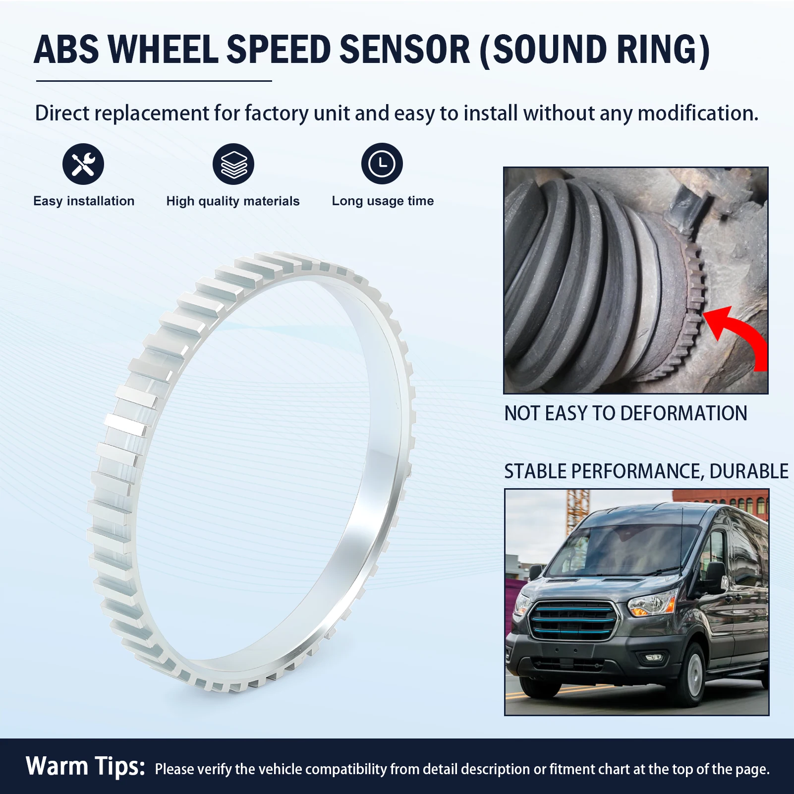 

ABS Wheel Speed Sensor Tone Ring Fits for F-ord Transit 150 250 350 350 HD 2015-2024 BK3Z-2C189-A
