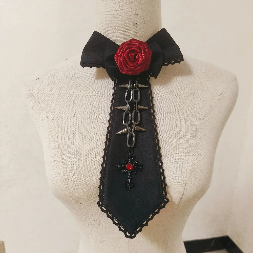 Gothic Lolita Neck Tie Rose Cross Cosplay Accessories Punk Style Detachable Collar