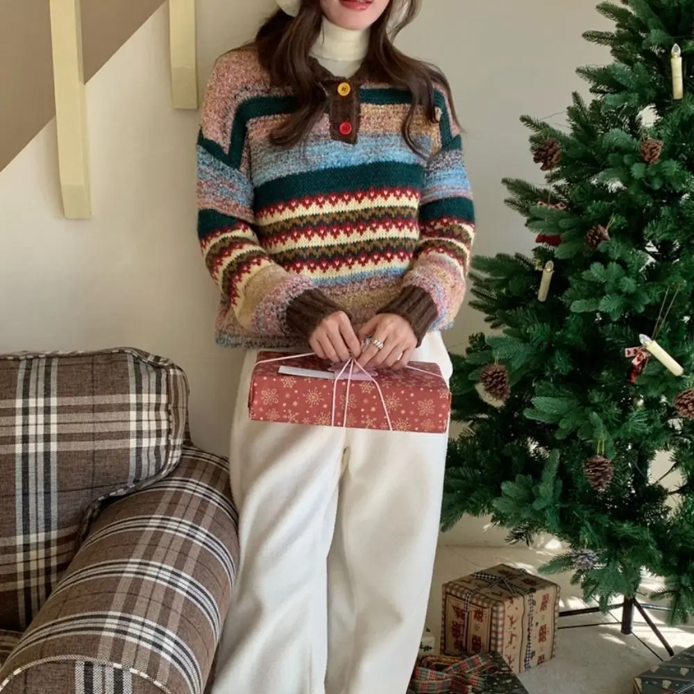 เสื้อสเวตเตอร์ถักแขนยาวเรียบง่ายสำหรับผู้หญิง ทรงหลวม สไตล์หวาน สีสันสดใส ถักโครเชต์ เนื้อผ้านุ่ม สไตล์เรโทร หวานละมุน เสื้อคลุมสำหรับสาวๆ ฤดูใบไม้ผลิ/ฤดูหนาว