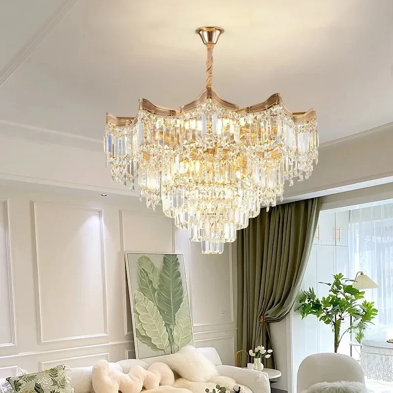 French crystal living room chandelier, modern and minimalist living room, luxurious bedroom and dining room lighting fixtures