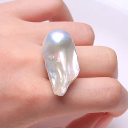 925 Sterling Silver Classic Natural Freshwater Baroque Large irregularity Pearl Ring 15-35MM adjustable size gift for woman RK