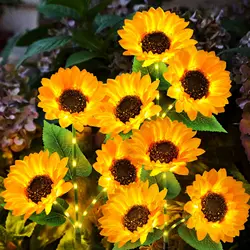 1/3 Head Solar Sunflower Lights LED Light Garland Outdoor Waterproof Garden Lawn Party Christmas Decoration Solar Powered Lamp