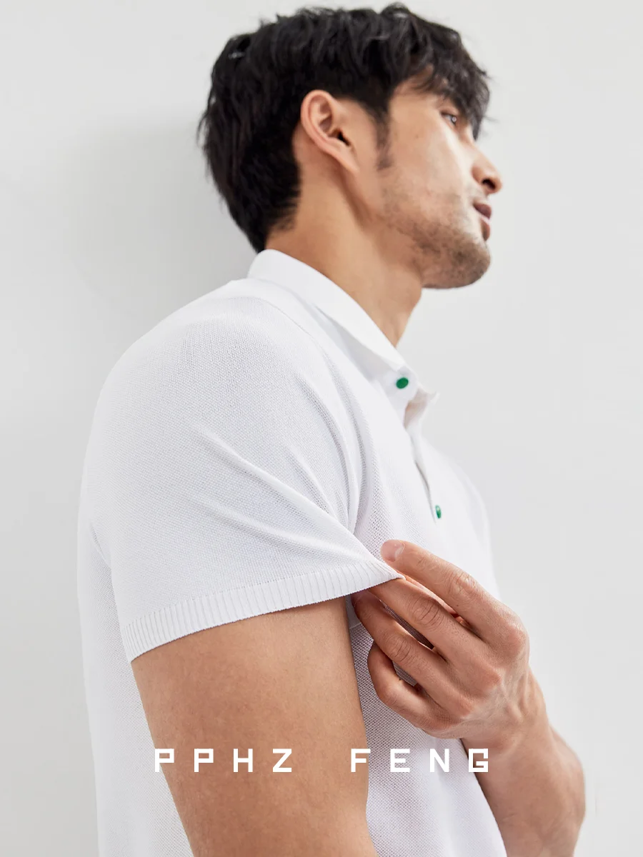 

High Quali 88 Silk 6 Needle Knitted ort Sve irt Casual Turn-down Collar Men's Summer Faion Busin Gentleman