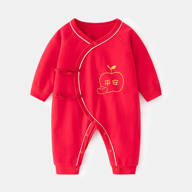 Newborn Red Jumpsuit Baby Boneless Romper Spring and Autumn Festive Newborn Gown Romper Baby Clothes
