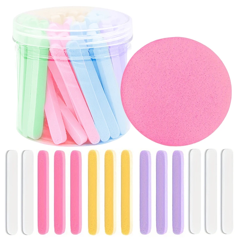 50 stks/doos Gecomprimeerd Gezichtsreiniging Bladerdeeg Strip Kleurrijke Ronde Wassen Gezicht Spons Huidverzorging Beauty Tool Vrouwen Make-Up Remover Gereedschap