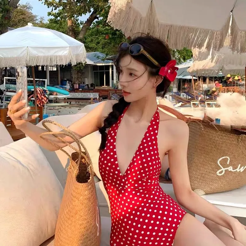 

Новый ретро-купальник 2025 года в горошек с завязками на шее, сексуальный, для пар, женский, без рукавов, нейлоновый