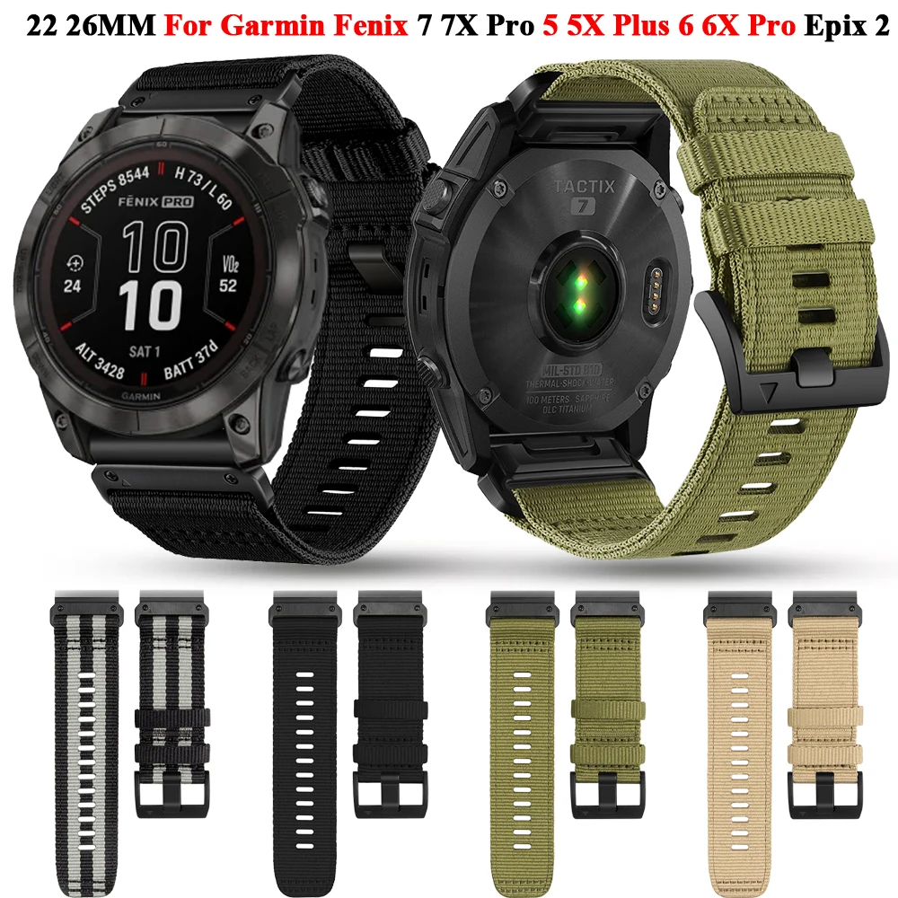 26 22mm Nylon QuickFit Watch Band Strap For Garmin Fenix 7 7X Pro 6 6X 5X 5Plus Epix Gen 2 Instinct 2X Replacement Bracelet Belt