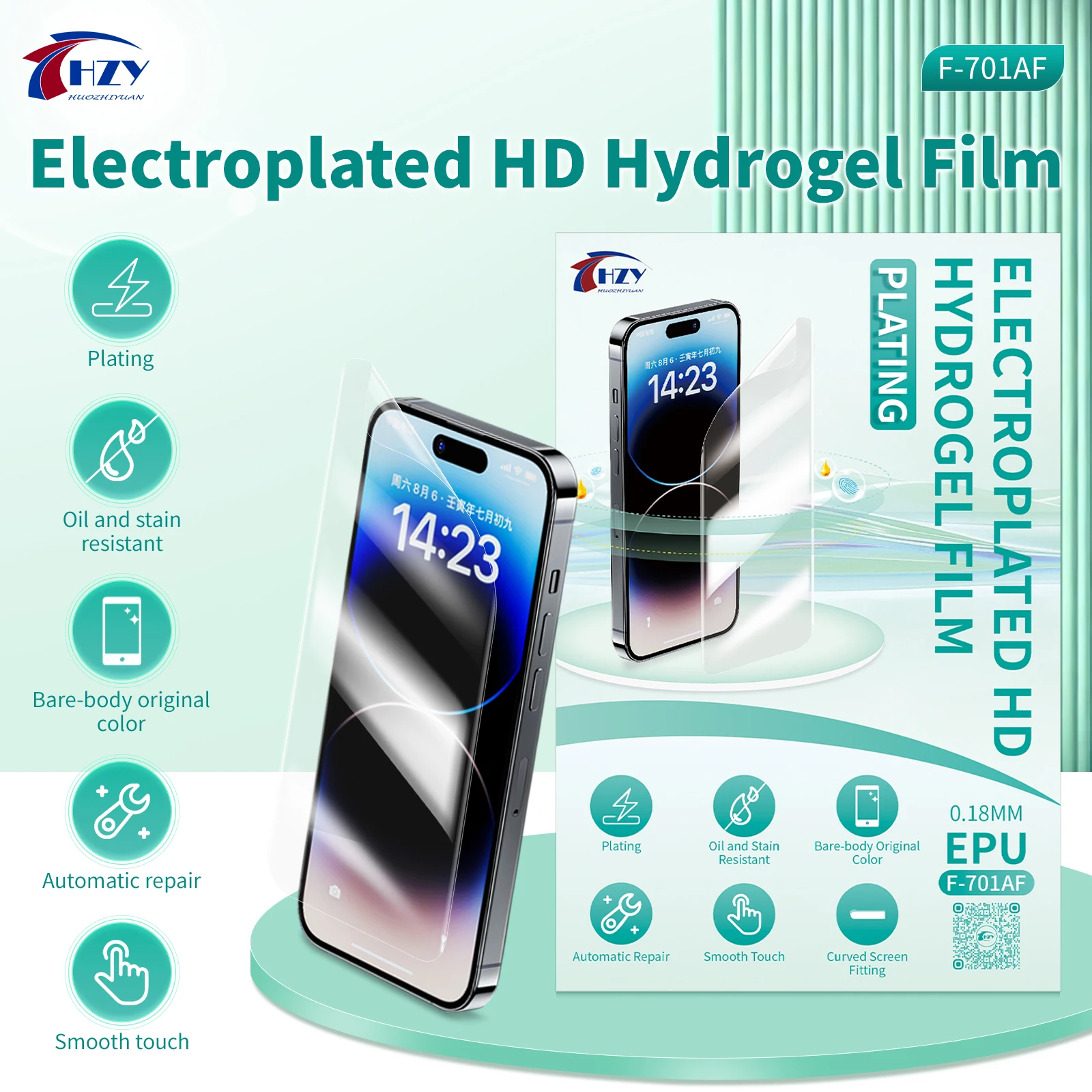

HZY F-701AF HD Hydrogel Film 0.18mm Anti-Fingerprint Flexible Screen Hidrogel Micas Cut Machine Auto Repair HD Clear Film