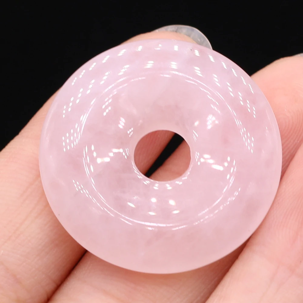 Natural Stone Gem Agate Rose Quartz Malachite Round Bead Pendant Crafts MakingDIY Necklace Bracelet Jewelry Charm Gift30x30mm1PC