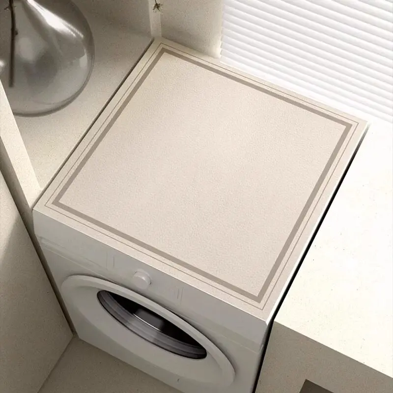 VIKAMA Minimal Vertical Stripe Washing Machine Top Cover Mat Solid Neutral Tone Waterproof Anti Dust Dryer Cabinet Surface Mat
