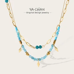 YACHAN Boho Blue Acrylic Bead Layered Necklace for Women Vintage Charms Stainless Steel Jewelry