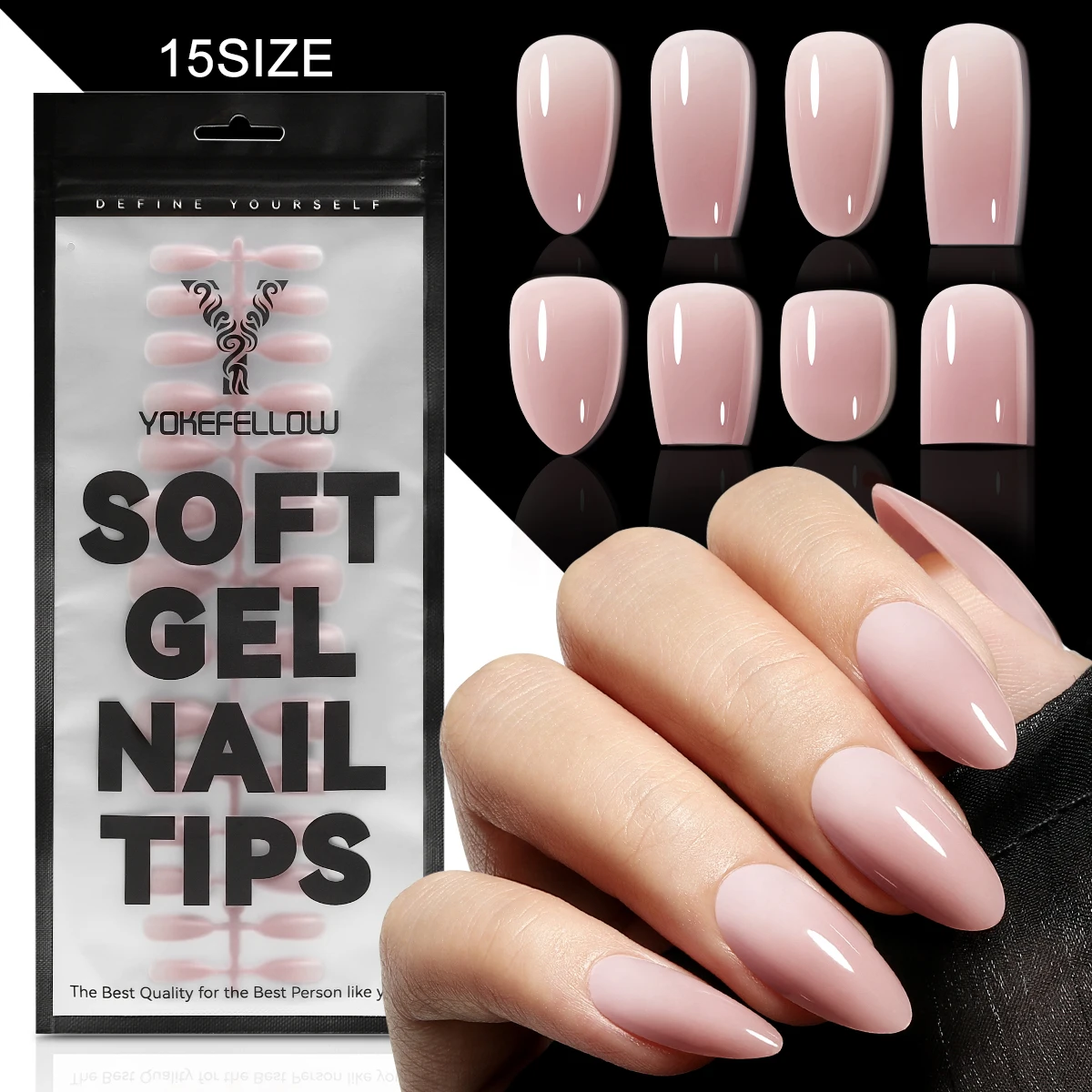 150Pcs Gradient Press on Nails 15Size Pink Nude Gradient Fake Nails Glossy Artificial Finger Manicure DIY False Nails for Women