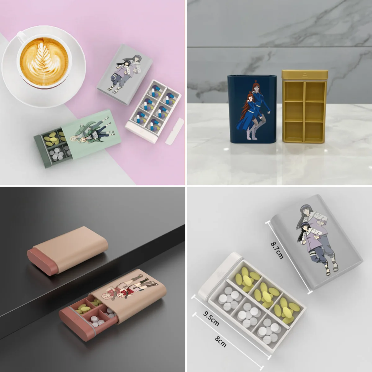 

Naruto Hinata 6 Grids Portable Airtight Pill Storage Case Tablet Holder Rectangle Medicine Box Pill Organizer Dustproof Compact