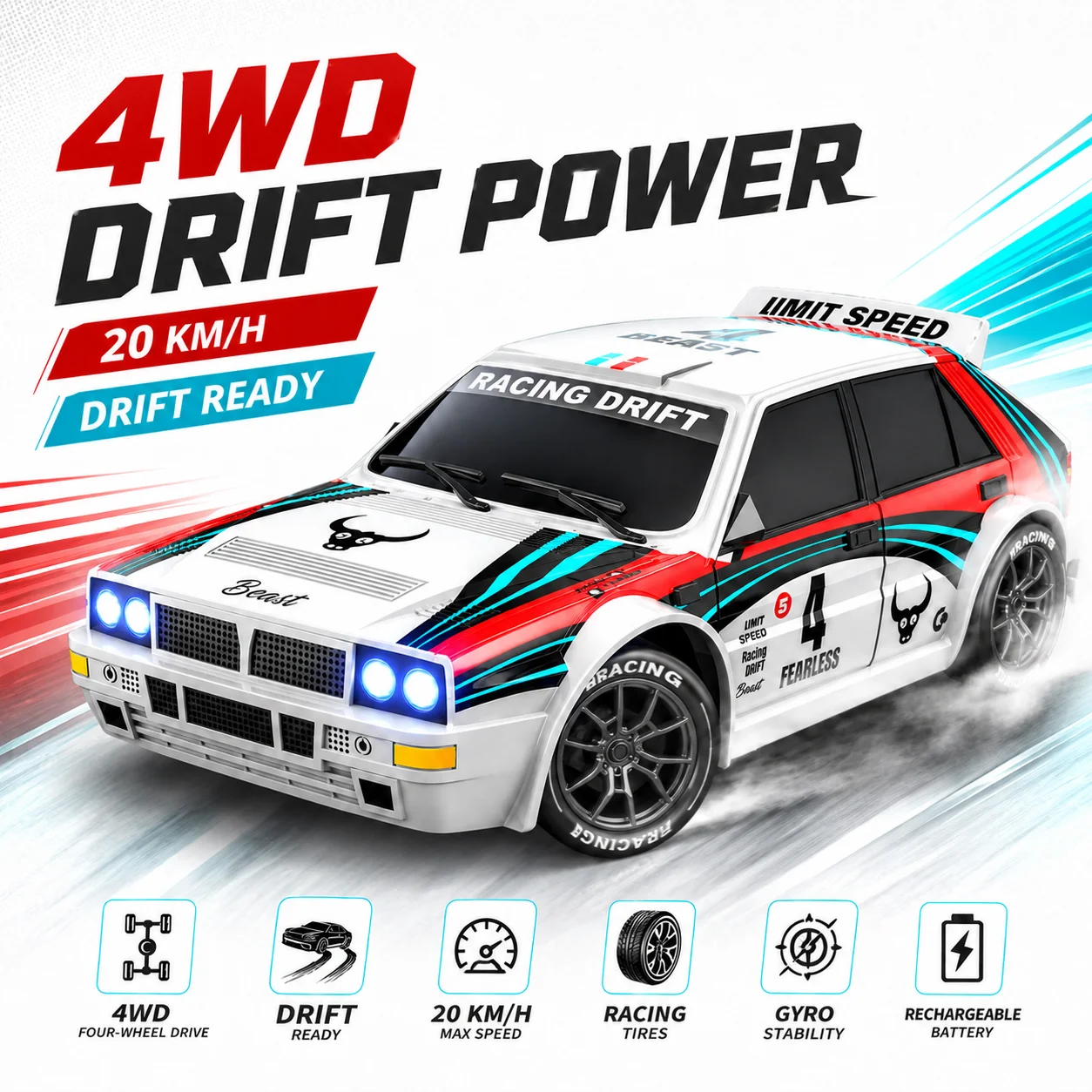 

4WD High Speed Drift RC Car SG204pro 1:24 Scale 2.4G Full Proportional Control LED Light Rechargeable Off-road Racing Car Children Toy