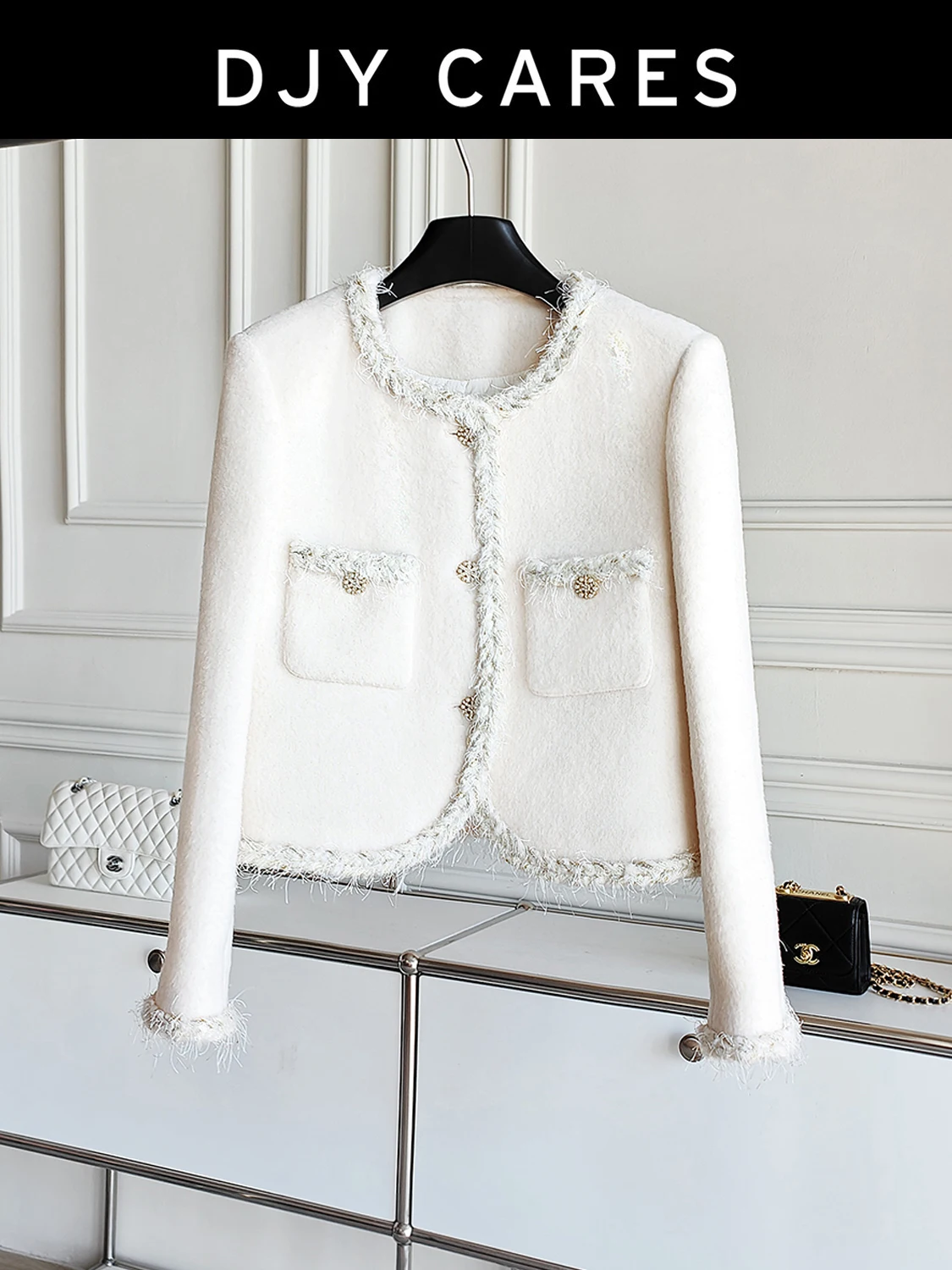 

Новая белая теплая куртка премиум-класса из грубого твида на осень и зиму, топ большого размера