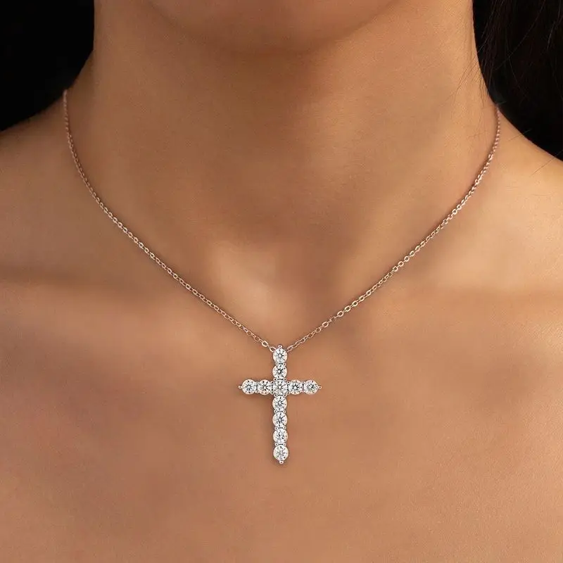 DWJ 1.1ct Echte Moissanite Diamanten Kruis Hanger Ketting voor Vrouwen 925 Sterling Zilveren Anniversary Party Chain Fijne Sieraden