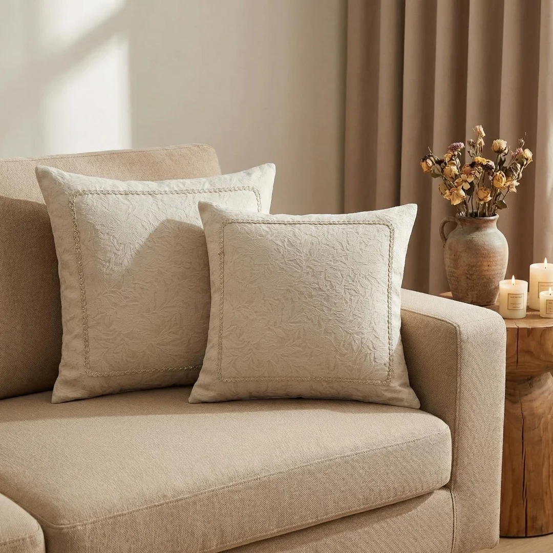 Kissen „Light Milk Tea Lace“ mit Kernfüllung, nordamerikanischer Landhausstil, für Freizeit, Wohnzimmer, Sofa, Erkerfenster, Stuhl, Kissen