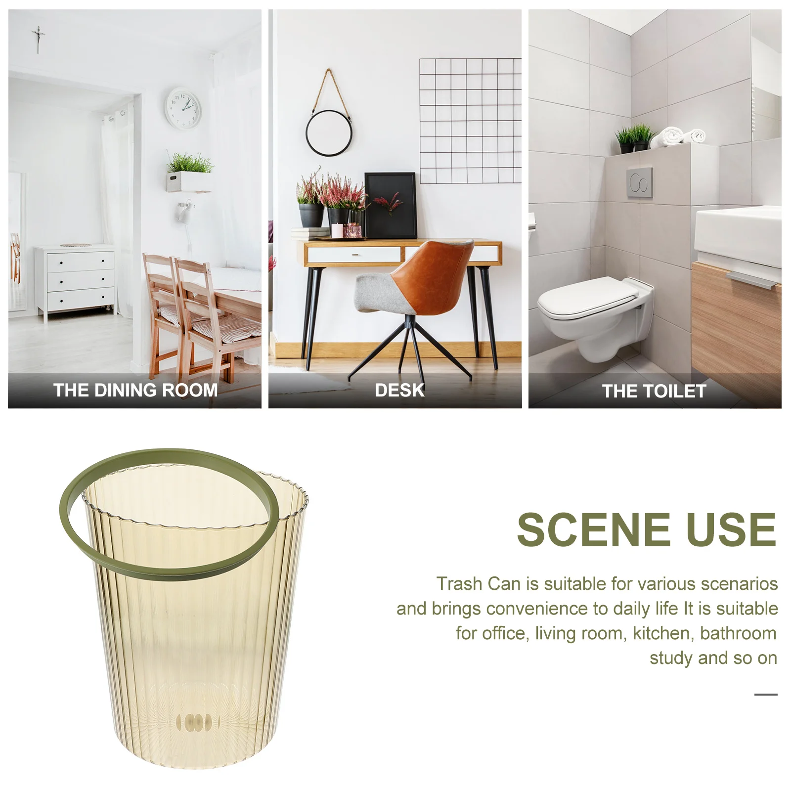 

Large Pet Transparent Garbage Bin Portable Waste Bin Modern Strip Pattern Design for Home Kitchen Office Hotel Bedroom