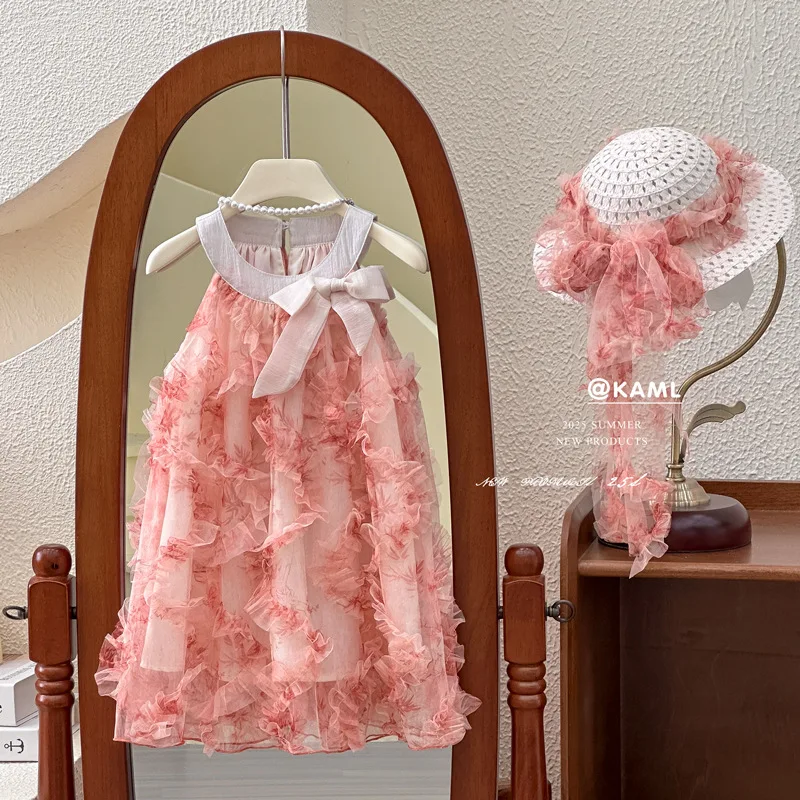 Girls Dress 2025 Summer New Foreign Floral Girl Baby Neck Summer Cool Children's Princess Skirt Fashion