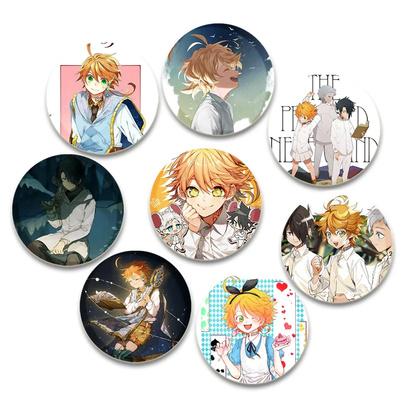 Anime The Promised Neverland Brooches Cartoon Figure Badge Round Button Pins Cosplay Souvenir Toy Cute Fans Handmade Gifts