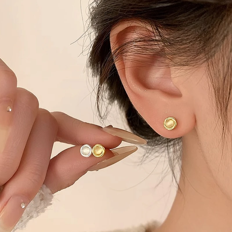 

925 Sterling Silver Chic Retro French Geometry Mini Stone Stud Earring for Women Fine Jewelry High Luxury Vintage Accessories