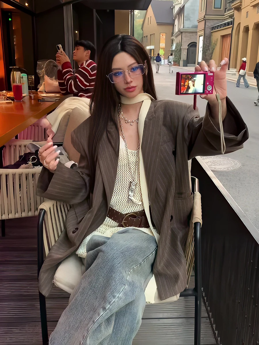 

Slimming Effectiveness Striped Loose Women's Suit Jacket Commute Versatile Spring Autumn New Style Anti-Wrinkle Long Sleeve
