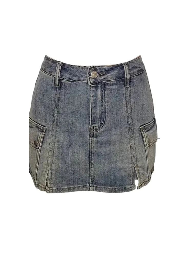 

American Vintage Wrap Hip Slim Short Denim Skirt Women Vintage Classical High Waist Blue A-Line Jeans Skirt High Quality Kpop