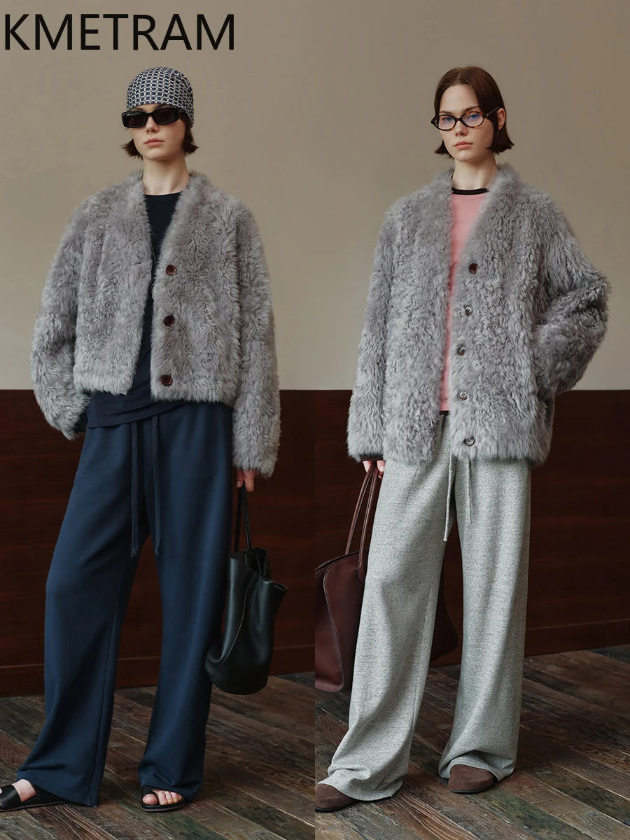 천연 투스카니 양모 양털 양면 모피 자켓 여성 캐주얼 곱슬 진짜 모피 코트 여성 겨울 의류 Fourrure 2025