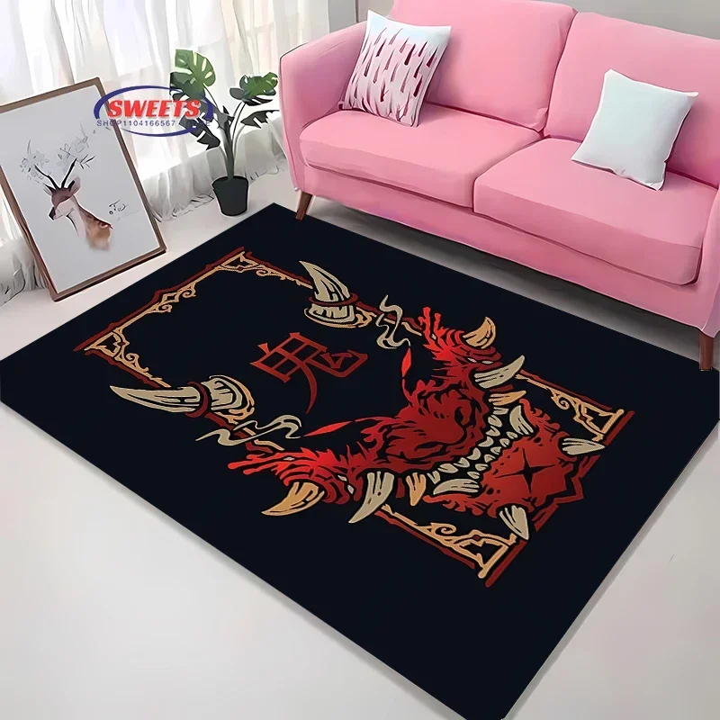 Japanese Hannya Mask Printing Carpet for Living Room Bedroom Hallway Long Strip Mat Anti-slip Soft Area Rug Sofa Doormat Home