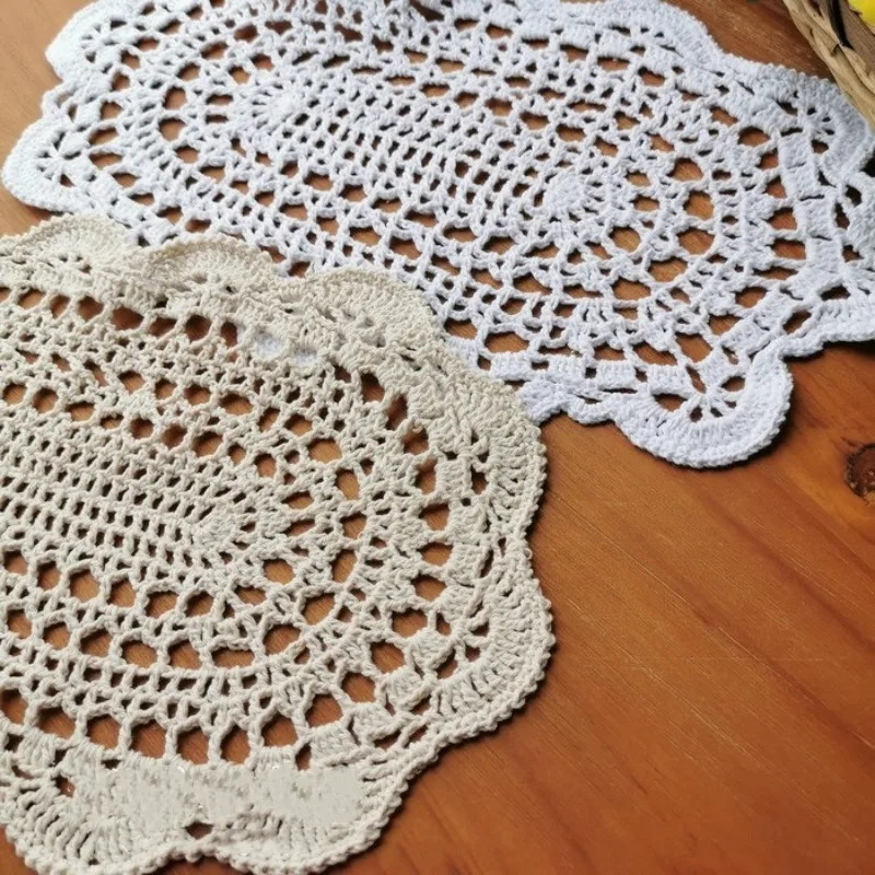 

Vintage Oval Table Cloth Handmade Crochet Coaster Placemat Tablecloth Cup Glass Kitchen Dining Mat Pad Wedding Christmas Decor