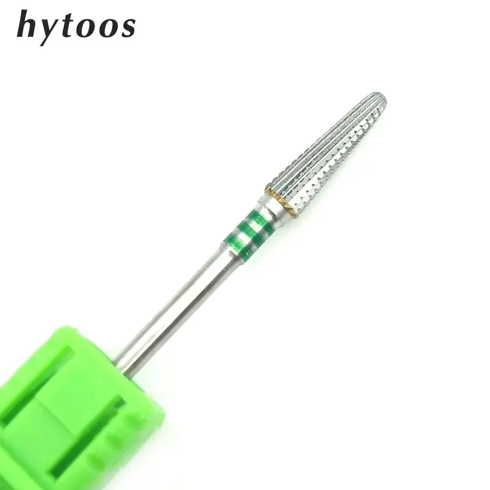 HYTOOS Long Cone Carbide Nail Drill Bits 3/32 Cuticle Clean Burr Rotary Milling Cutters for Manicure Electric Drills