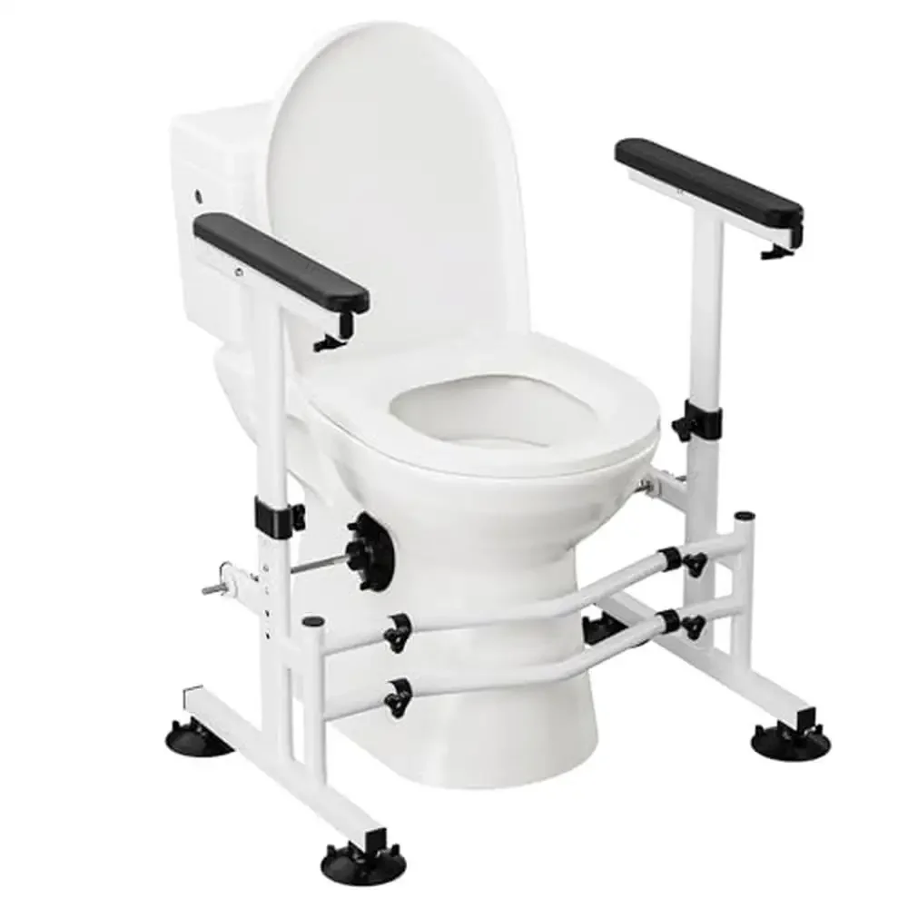 

Adjustable Toilet Safety Rails with Arms Seniors Heavy Duty 350lbs Capacity Non-Slip Suction Cups Easy Assembly and Cleaning