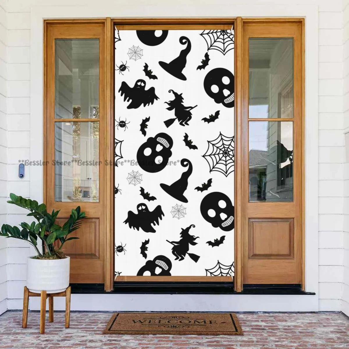 Couplet Party Porch Decoration Abstract Halloween Bat Ghost Door Cover Banner Hanging Flag Home Decor