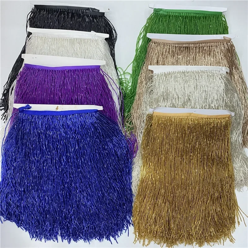 5meters/lot beautiful trim Polyester beads Lace Fringe Tassel 30cm wide For DIY Latin Dance curtain clothing dance Lace Ribbon