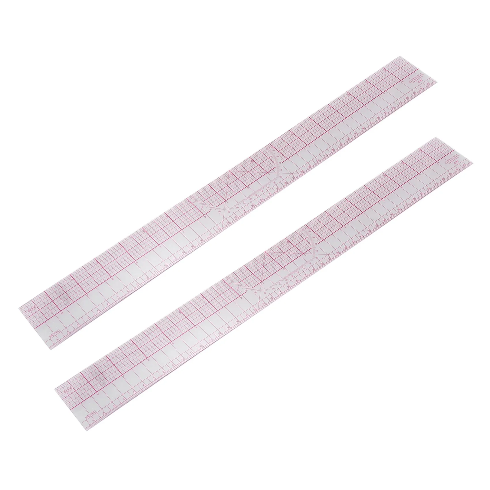 Strumento da disegno compatto 2X Quadrati Angoli Linea parallela Righello metrico in plastica morbida Rosa trasparente