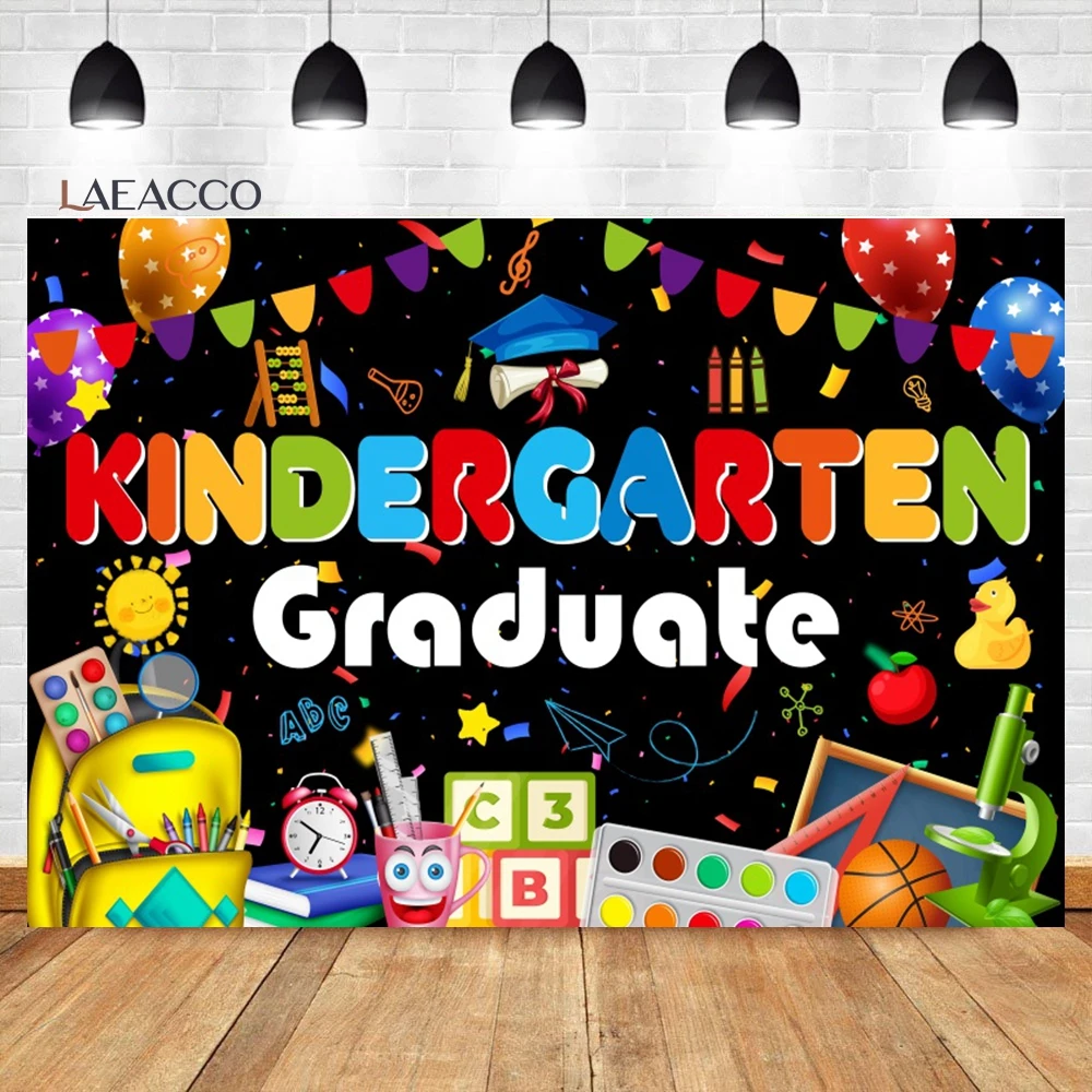 Laeacco Preschool Graduate Backdrop School Prom Party Decor Kindergarten Congrat Grad Graduation Portrait Photography Background