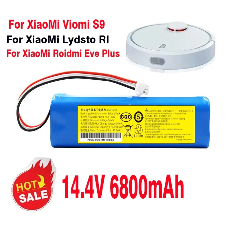 Voor XiaoMi Lydsto R1 Viomi S9 Roidmi Eve Plus Oplaadbare Li-Ion Batterij Robot Stofzuiger R1 Batterij 14.4V 12800mAh