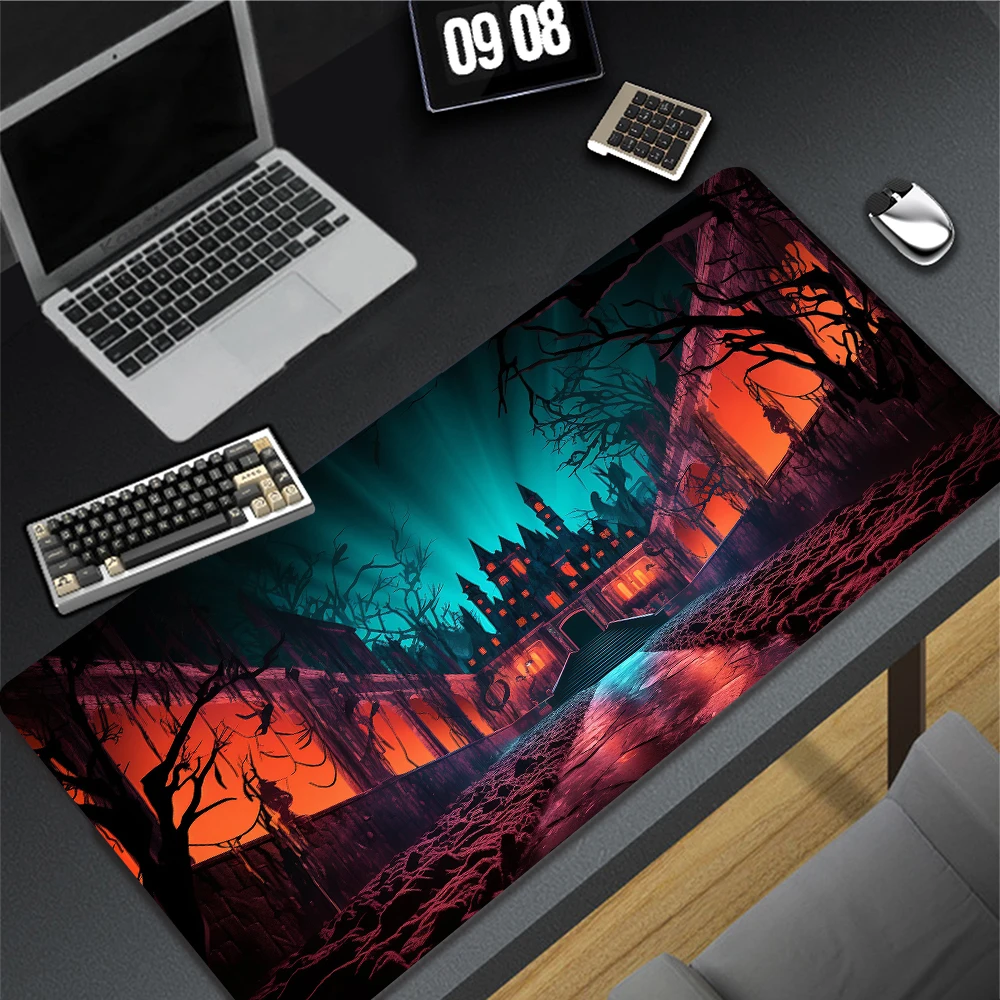 Desk Mat Haunted House Cartoon, Gaming Pad, Gift for Her, Gift for Him, Teen Gift, Gaming Mouse Pad, Gift for Gamers,  Halloween