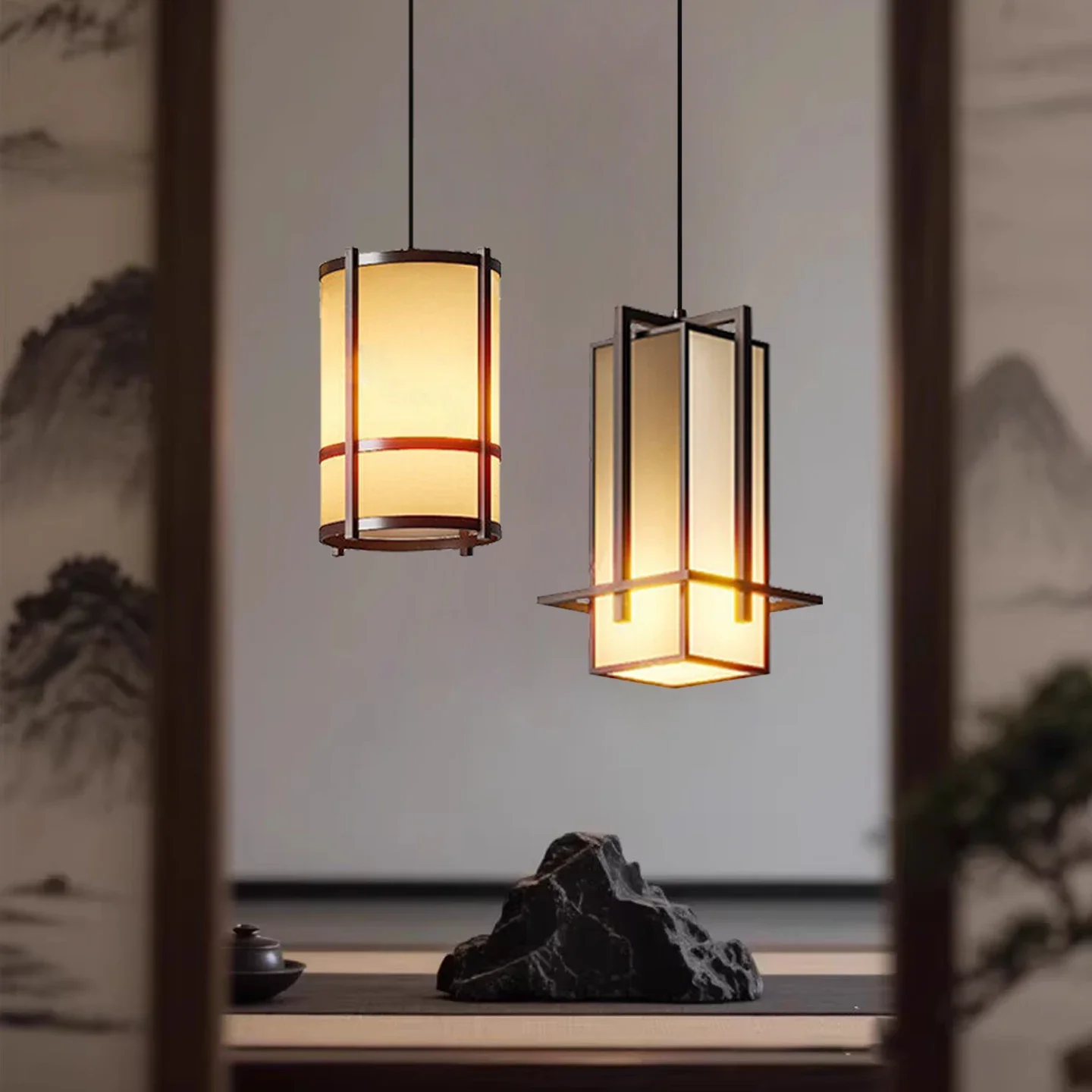 2025 New Chinese-style tea room, vintage bedroom bedside chandelier, creative bar counter, dining room small chandelier