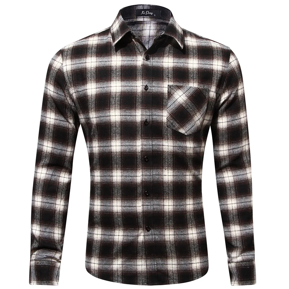 

Slim Fit Plaid Cotton Flannel Shirt Single Pocket Casual Long Sleeve British Style Men's Spring Summer Fashion Clothing
