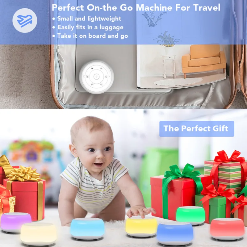 Desktop White Noise Machine Sleep Sound Machine for Baby Sleep Soother 7 Colors Night Lights 34 Soothing Sounds Adjustable Timer